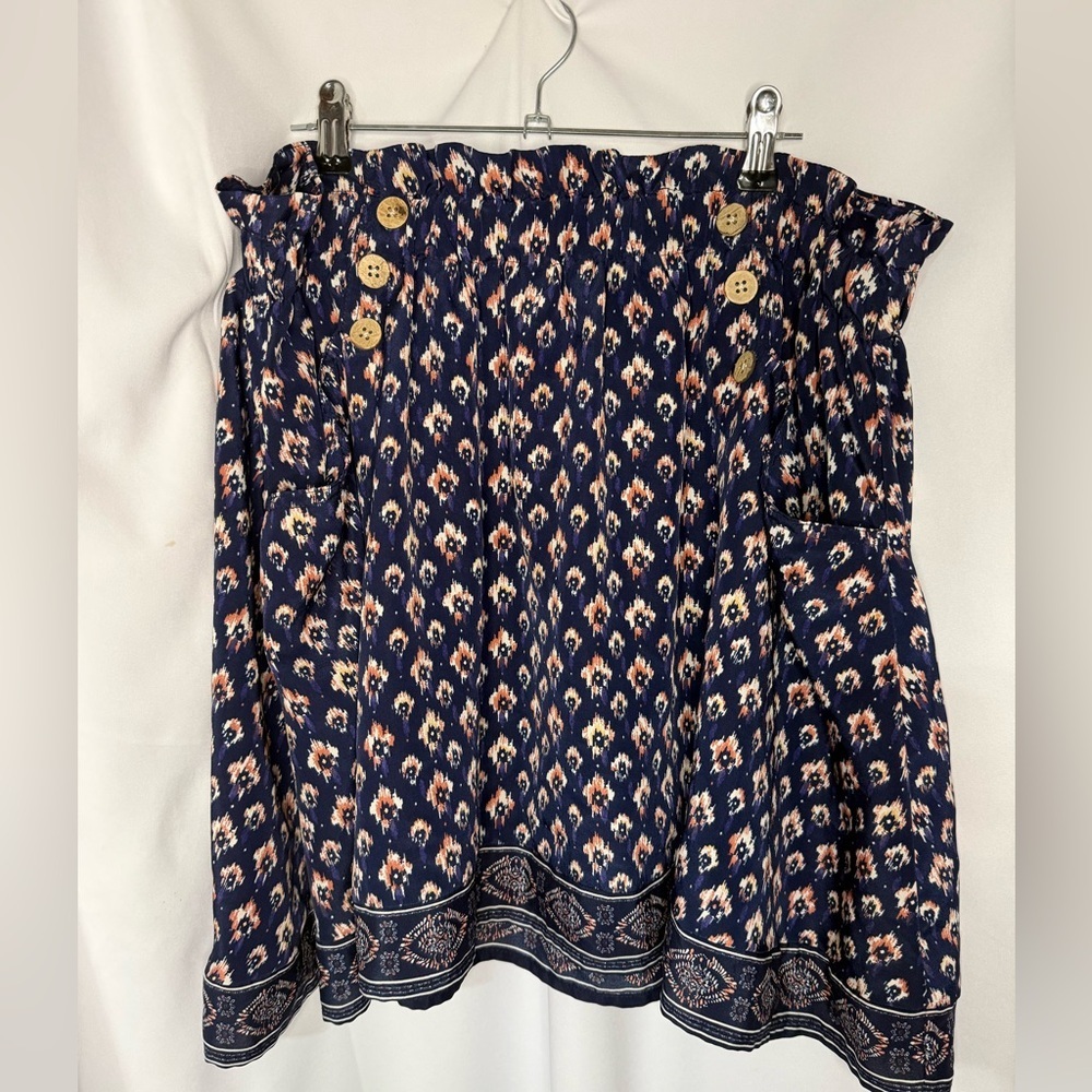 Maurices Navy Blue Floral Ikat Button-Detail A-Line Skirt - Picture 1 of 5